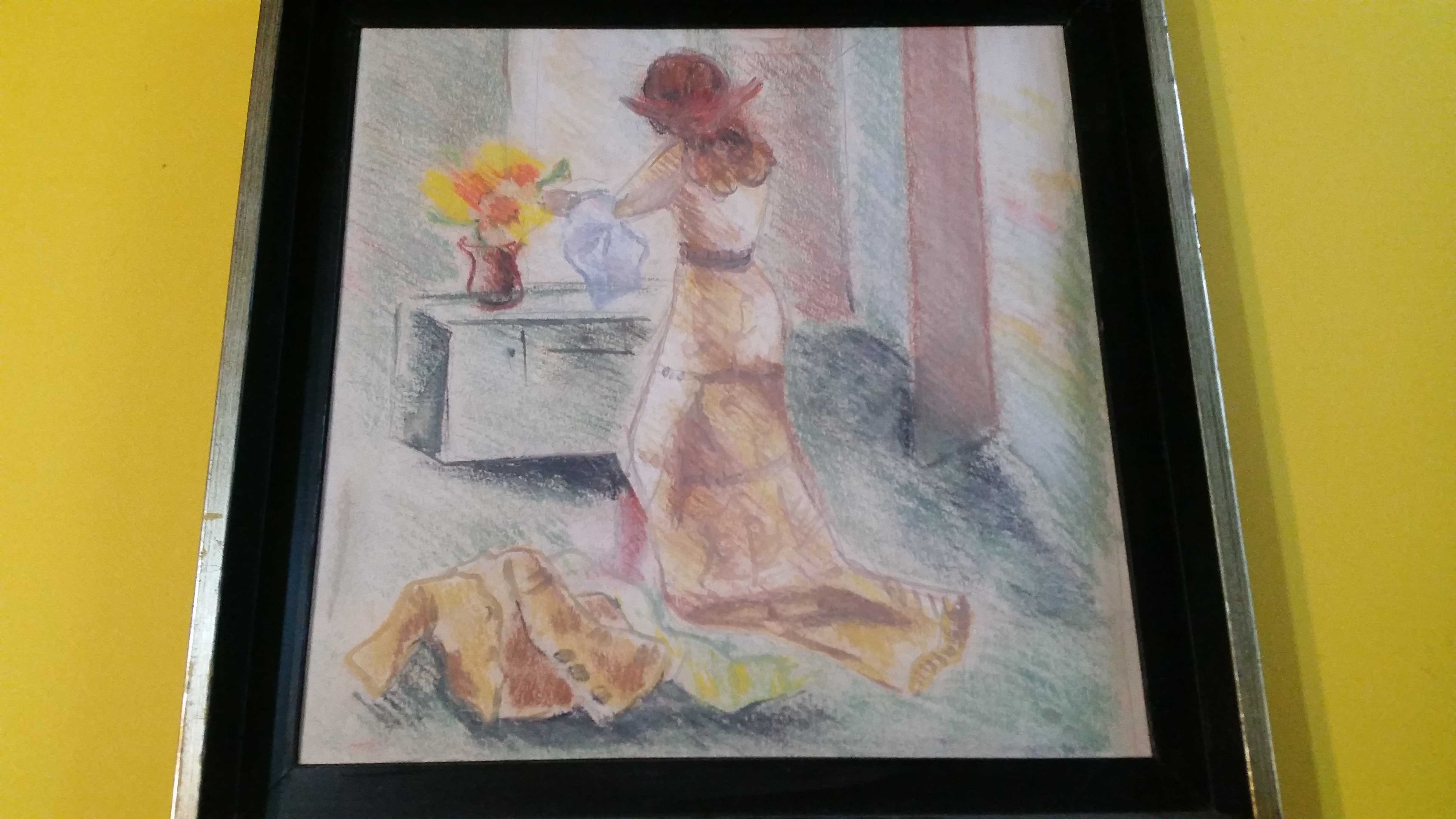 Дамата с камелиите. Картина, рисувана с цветни моливи.