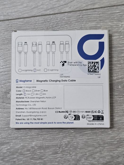 Cablu magnetic Magtame USB-A la USB-C, spirală, încărcare rapidă,negru