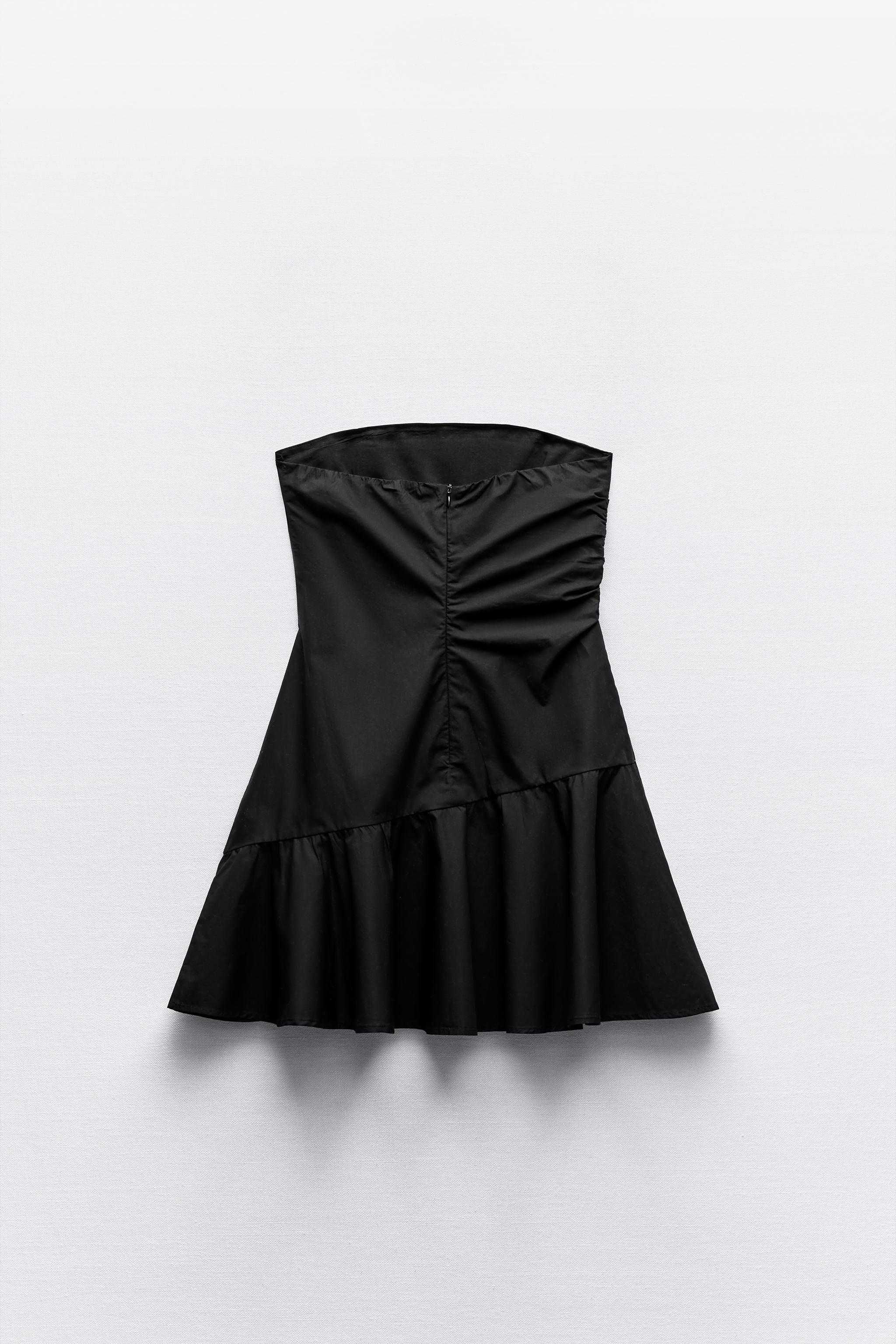 Нова памучна мини рокля Zara с релефни рози, S