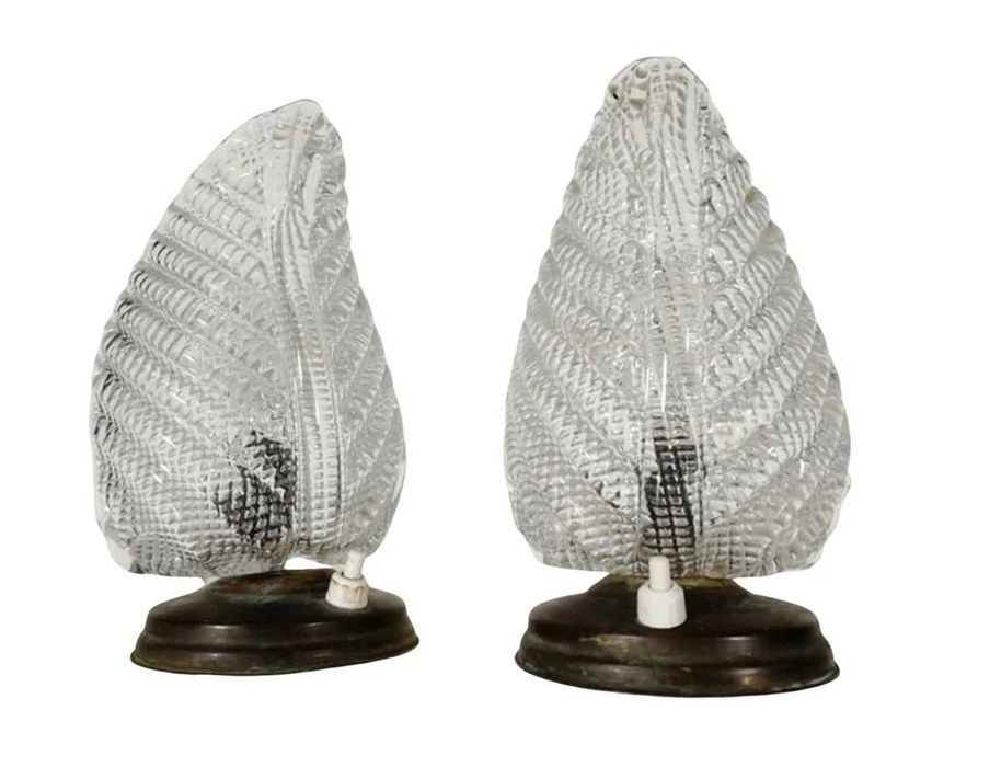Set 2 veioze sticlă de Murano, alamă, vintage, MCM