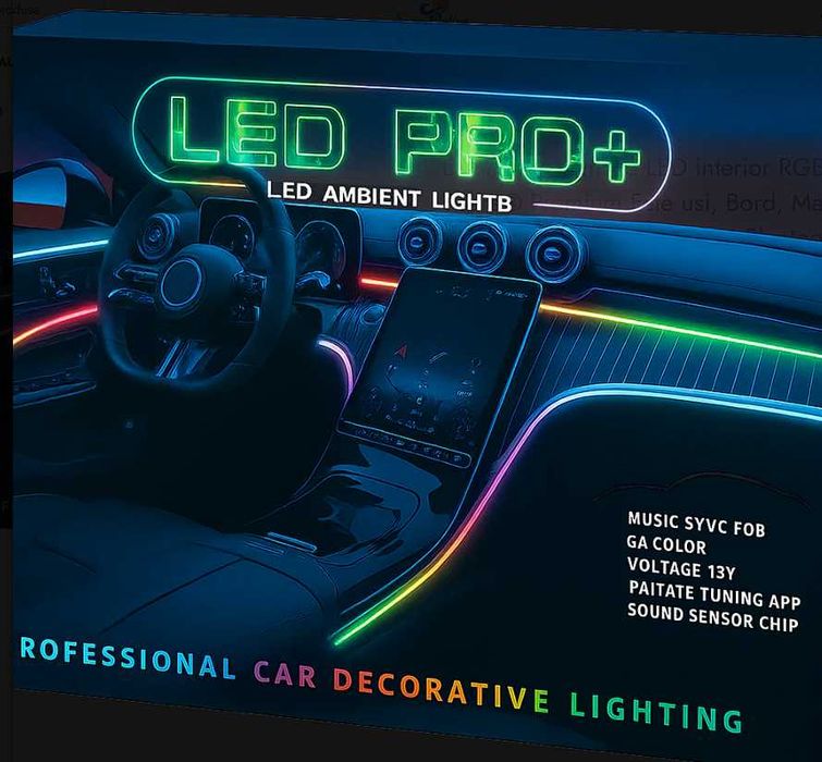 Kit lumini ambientale auto RGB 18 in 1, benzi acrilic, wireless, APP