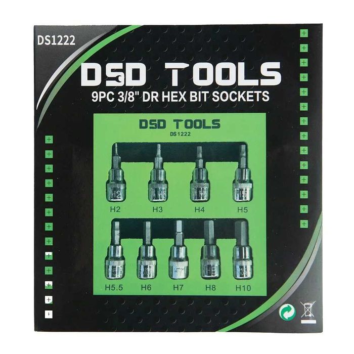 DSD TOOLS 9PC 3/8" dr hex biti DS1222
