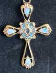 Cruciuliță designer, aur 14K cu aquamarin și opale