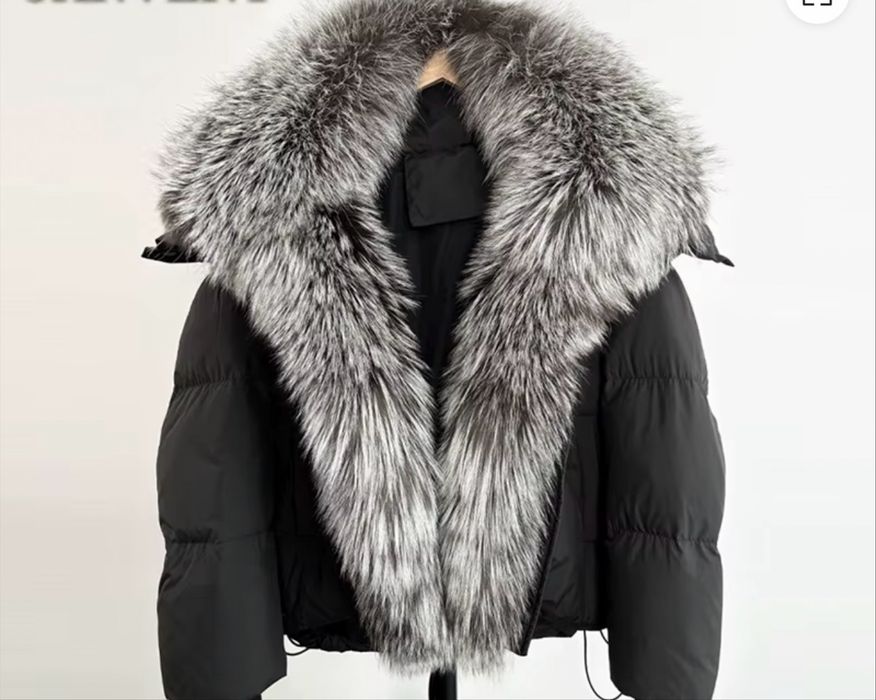 УНИКАЛНО зимно черно яке естествен косъм лисица гъши пух