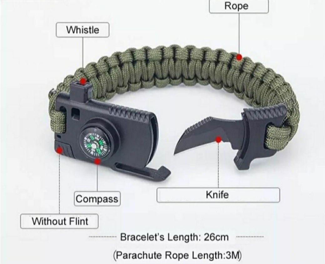 Тактическа гривна за оцеляване 5 в 1 (въже,компас,сви