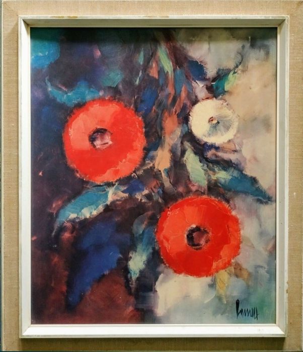 Anemone, Ulei pe carton, Semnat, Dimensiuni cu ramă 60 x 70 cm