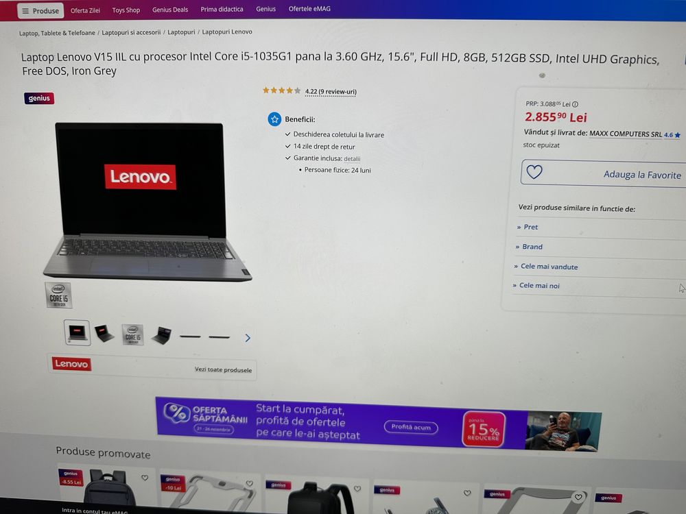 SuperSlim Lenovo V15 15,6 FULL HD Core i5-1035G1-3.7GHz-8Gb-SSD 256Gb