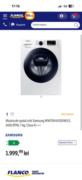 Masina de spalat Samsung 7kg 1400 rotatii in garantie