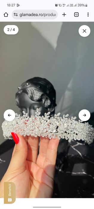 Diadema Glamadea  Lumia, zirconiu cubic, placata aur alb, perle, mode