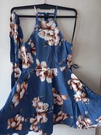 Rochie albastra cu flori și cordon