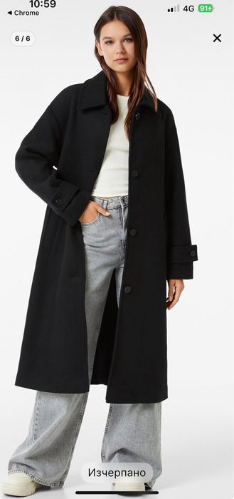 Bershka черно палто XS-S