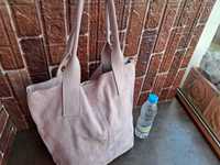розова велурена чанта,торба-естествена кожа,велур
