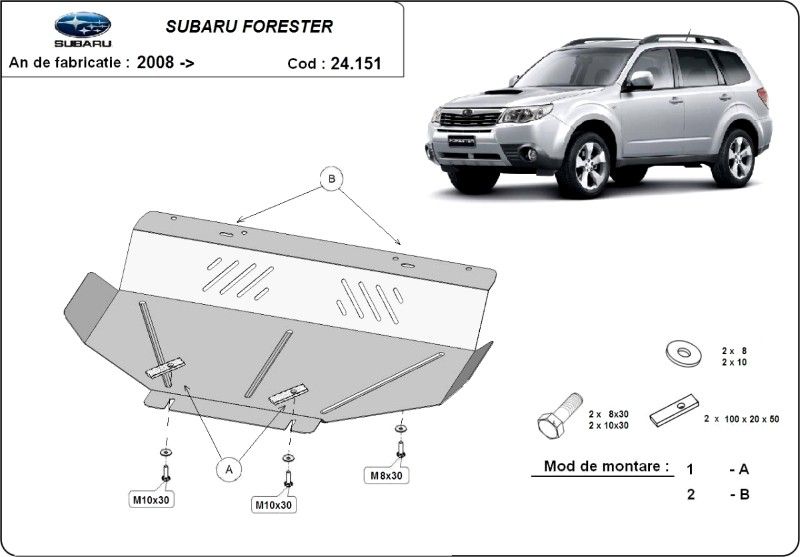 Scut motor metalic pentru Subaru Forester 1997-2013 - otel 2-3mm