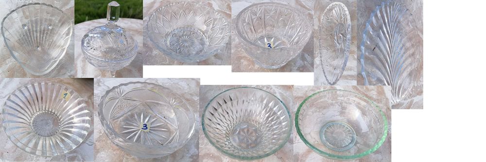 Чайник порцелан, кристална фруктиера, стъклени купички