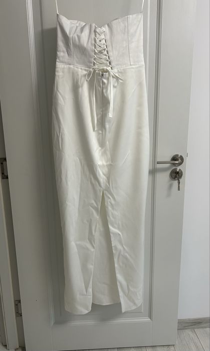 Rochie mireasa alba material satinat