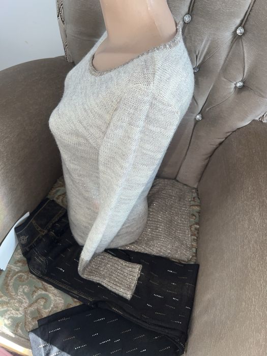 Rochie tricotata plus colanți cu fir auriu set