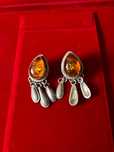 Eleganti cercei Art Deco-argint-piatra ochi de tigru-Franta