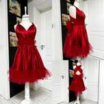 Rochie versatila scurta din satin cu bretele si bordura de tulle  M