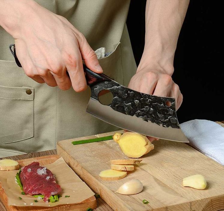 Cutit otel inoxidabil, forjare lama - stone wash, teaca piele