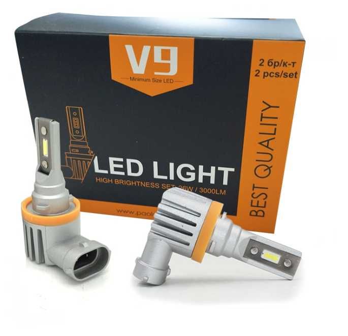 V9 LED крушки H1 H3 H4 H7 H8 HB3 HB4 без вентилатор 6000K