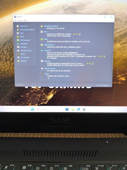 Asus TUF Gaming i5 Gen8,Nvidia GTX 1050Ti 4Gb,Ram 32Gb DDR4