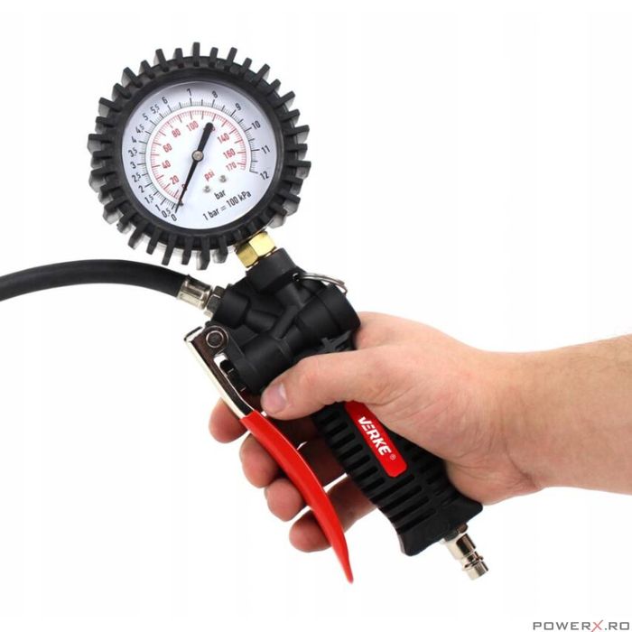 Pistol de umflat roti cu manometru, 0 - 15 bari Verke