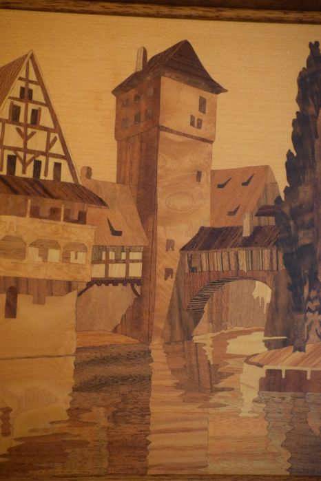 Tablou vintage Buchschmid & Grétaux Marquetry Wood