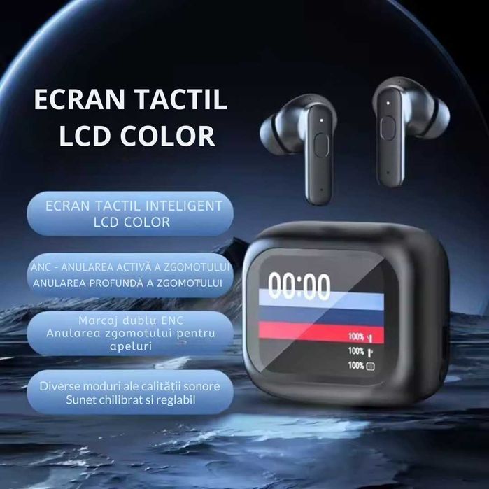 Casti wireless cu Ecran LCD ANC LY30 Alb