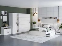 Set Dormitor Nordis Alb C25 tapitat - Transport Gratuit