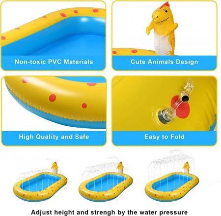 Piscina pentru copii cu stropitoare Ekkong, PVC, albastru/galben, 101