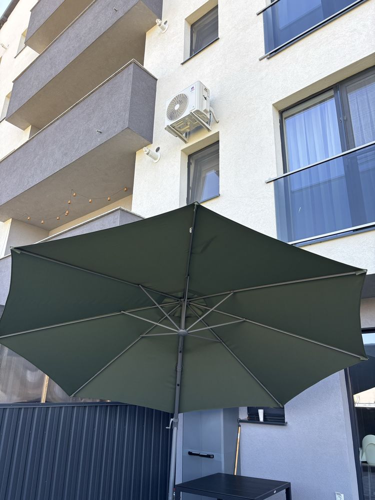 Vand umbrela gradina/terasa, reglabila, verde, 350 cm, 360 grade
