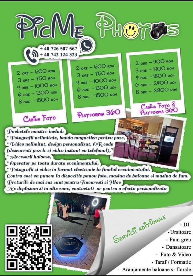 Cabina Foto ,Platforma 360 Video,Fum greu, Aranjamente baloane