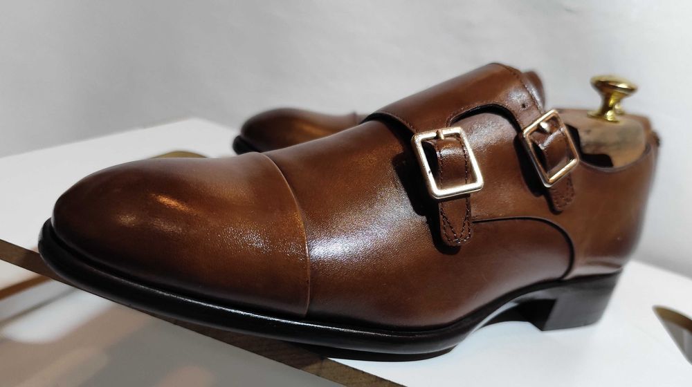 Pantofi monk 40.5 41 premium ZARA NOI piele naturala maro
