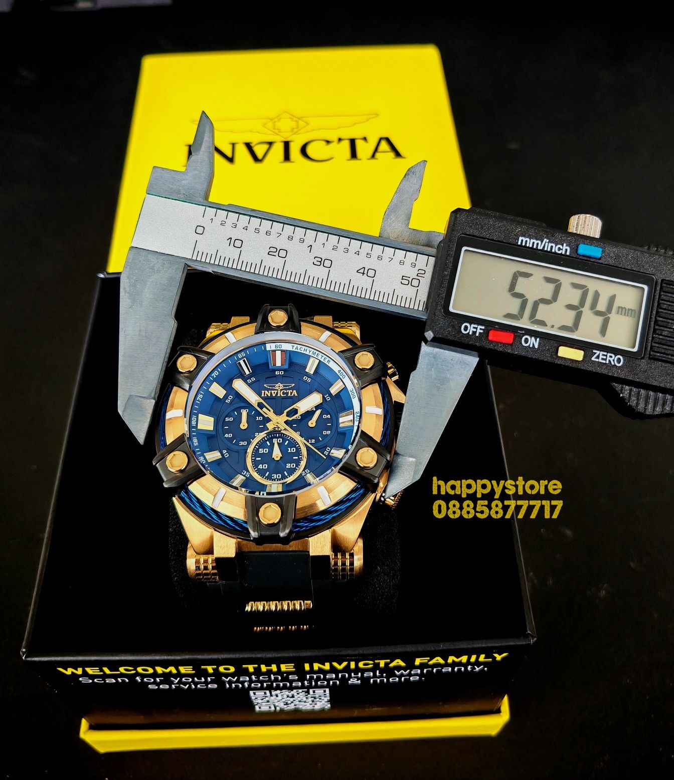 часовник INVICTA Gunmetal Gold and Blue 52 mm, Инвикта нов