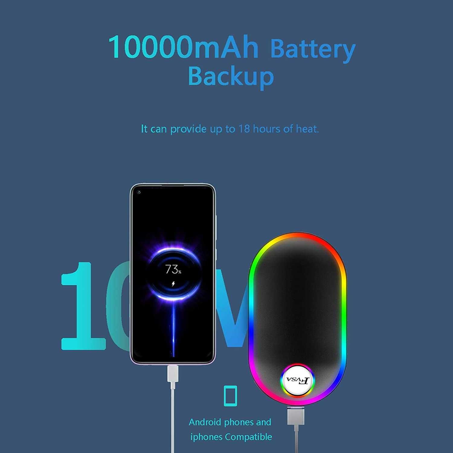 FVSA акумулаторен нагревател за ръце,7 цвята, 10000mAh, (13-18 часа)