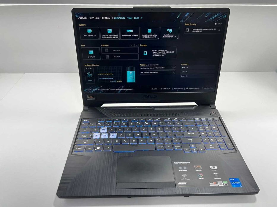 Laptop SH Gaming ASUS TUF F15 i5-11400H NVIDIA RTX 3050 4gb 16GB RAM