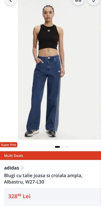 Blugi Adidas, croiala ampla, albastru