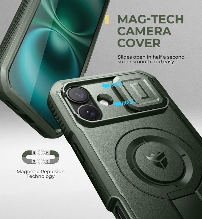 Husă Dexnor pentru iPhone 16 Pro pentru cameră și suport- Roșu, Verde