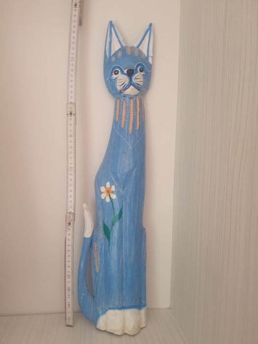 Pisica lemn, 57cm, pictata manual