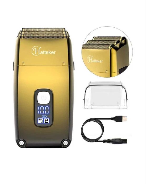 Aparat de tuns Hatteker, 3 lame, impermeabil, auriu