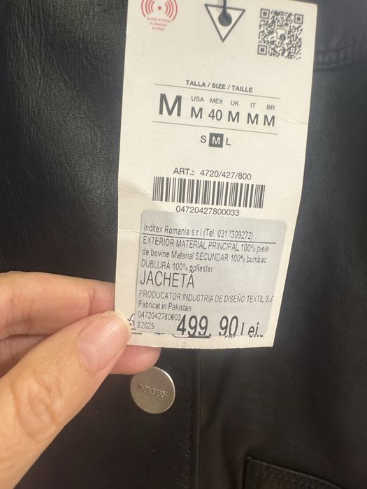 Geaca  piele Noua Zara M ( recomand L sau XL )