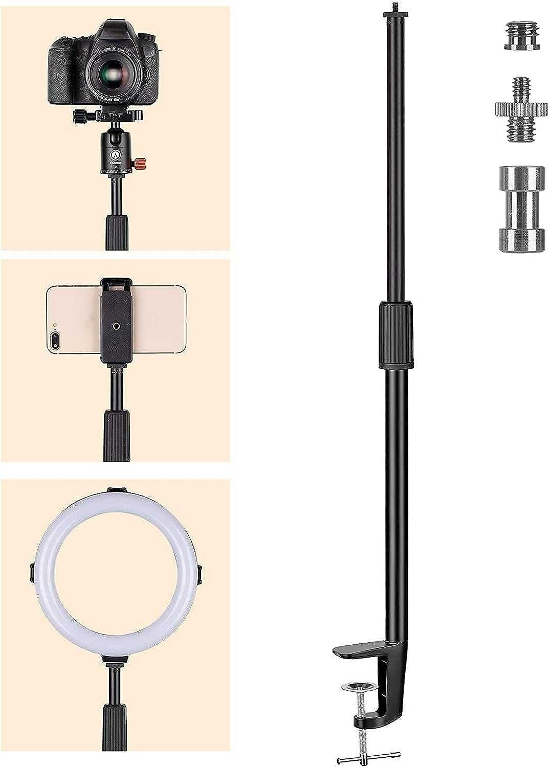 TARION Стойка с винтове 1/4" 3/8". L-образна с щипка за ринг лампа.