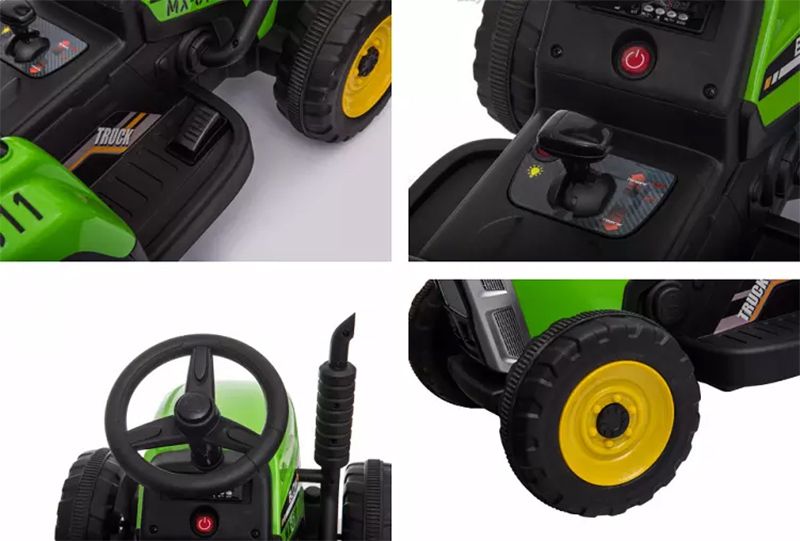 Tractor electric pentru copii BJ611 70W 12V cu Remorca inclusa #Verde