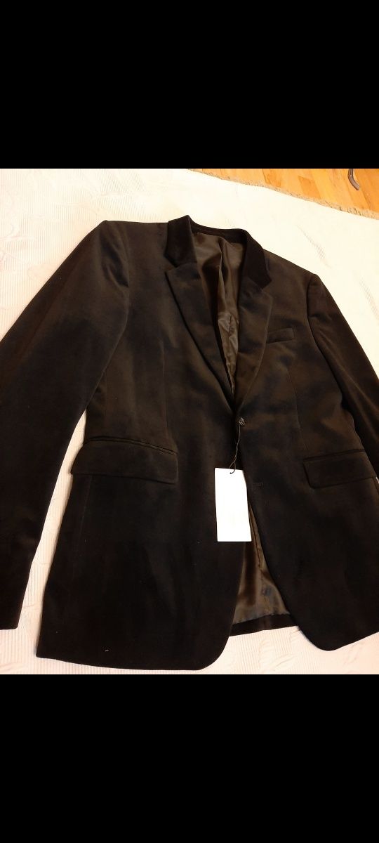 Sacou Zara din catifea,bleumarin si negru,52-42 model Tom Ford