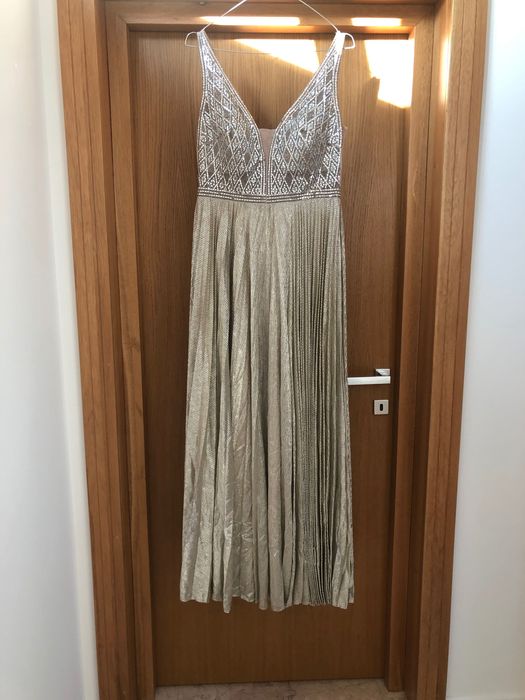 Rochie ocazie S/M piere aplicate din lurex auriu ca noua