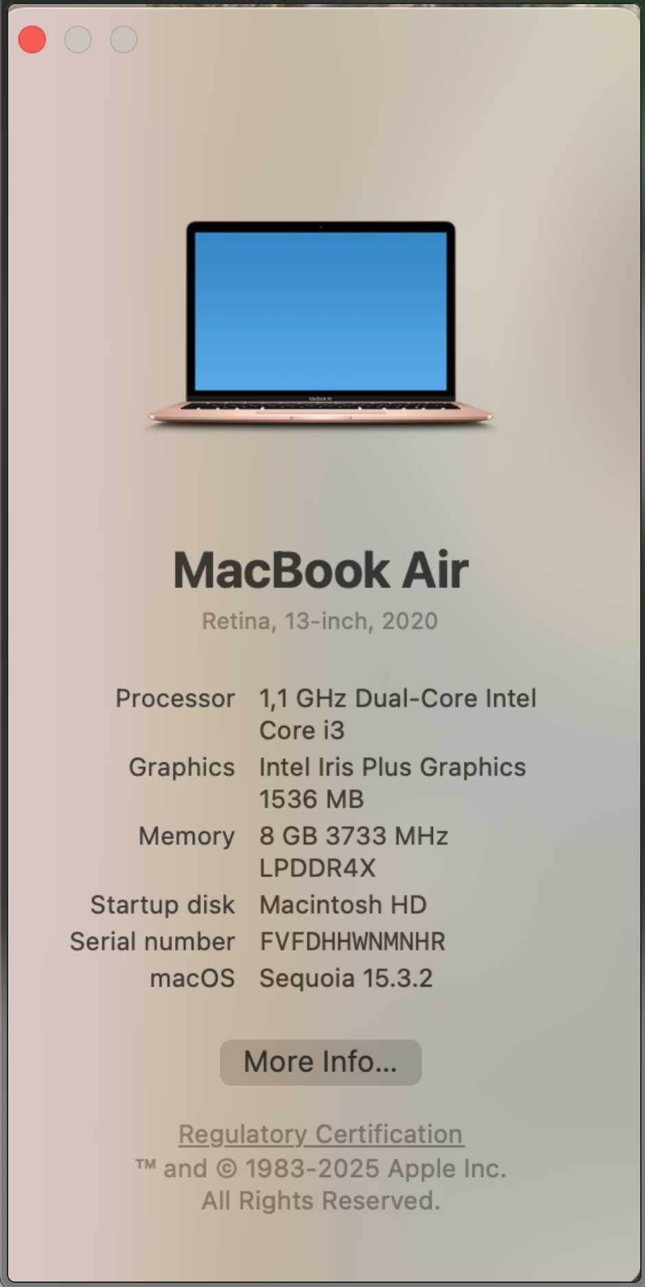 Macbook Air 2020 13'' Retina Display Intel 256 GB SSD
