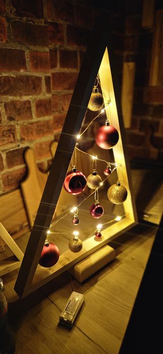 Дървени коледни елхи с лампички ръчна изработка