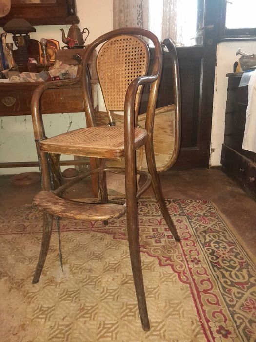 Scaun de Bebeluș vintage din Lemn Curbat Art Nouveau Stil Thonet, 1950