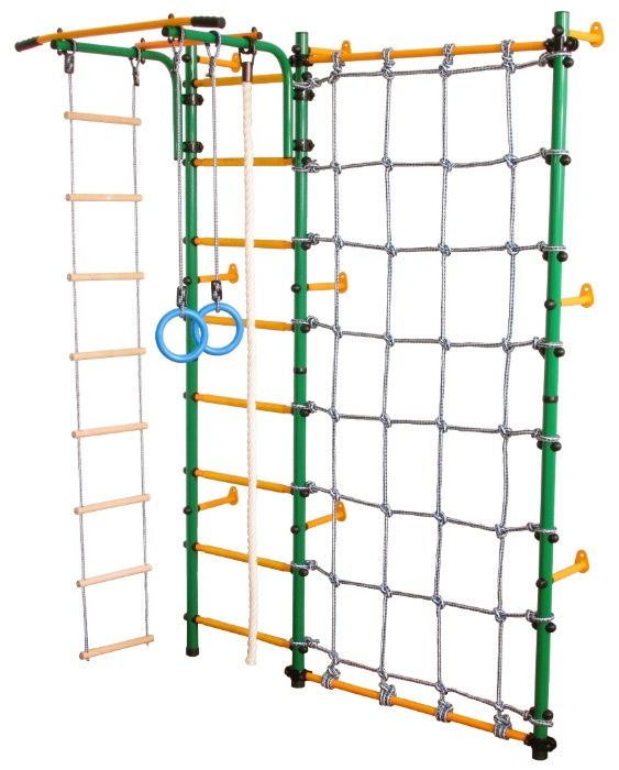 Шведская стенка Юный Атлет "пристенный" + стойка с сеткой для лазанья