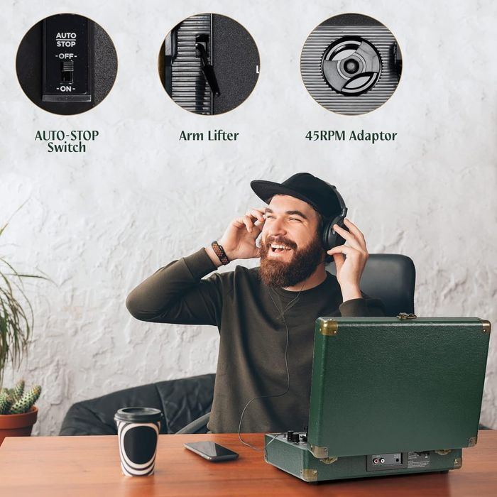 Преносим Грамофон тип "Куфар" с Bluetooth и Вградени Говорители, Retro